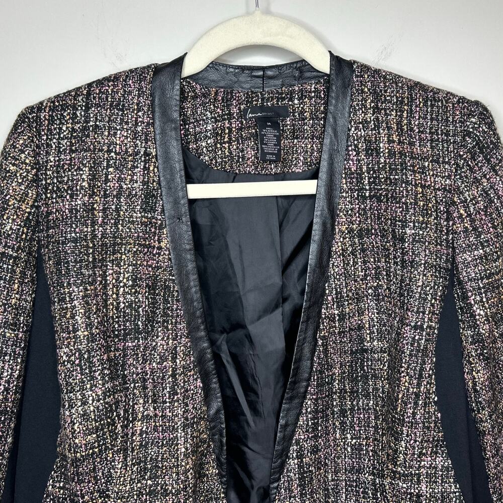 Lane Bryant Open Front Jacket Blazer Size 24 Vegan Leather Trim - Picture 2 of 12